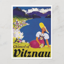 Cartão Postal Vitznau, Lucerna, Suíça, mulher no morro