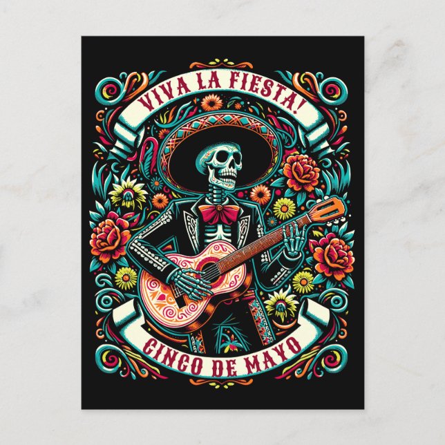 Cartão Postal Viva La Fiesta! Cinco de Mayo design (Frente)