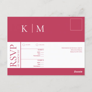 Cartão Postal Viva Magenta e White-RSVP-Casamento-