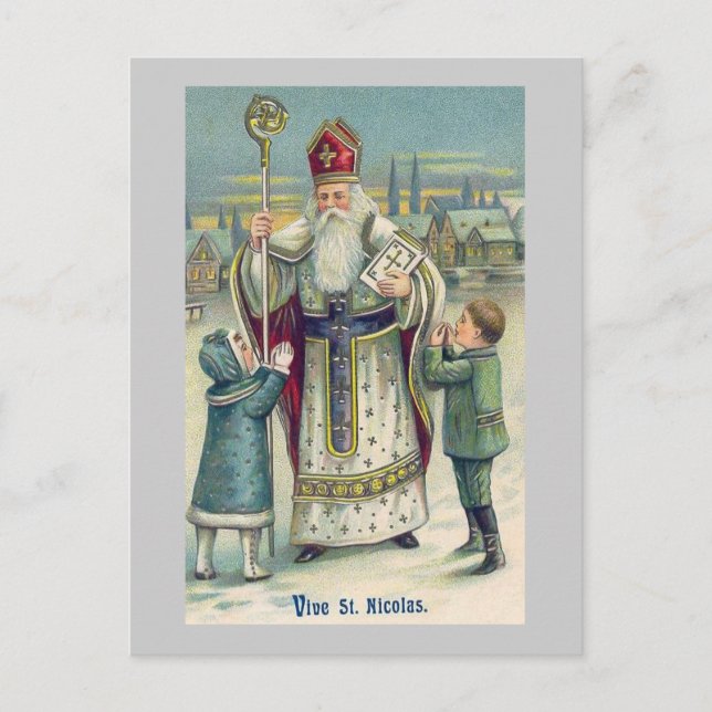 Cartão Postal "Vive St. Nicolas" Francês Antigo (Frente)