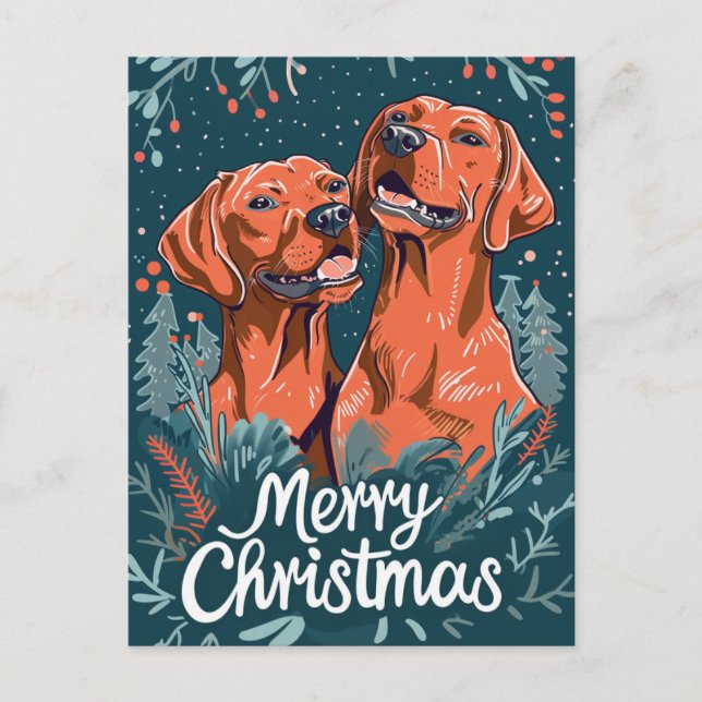 Cartão Postal Vizsla Merry Christmas (Frente)