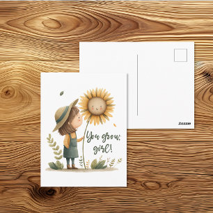 Cartão Postal Você Cresce Menina Postcard Cottagecore Girassol
