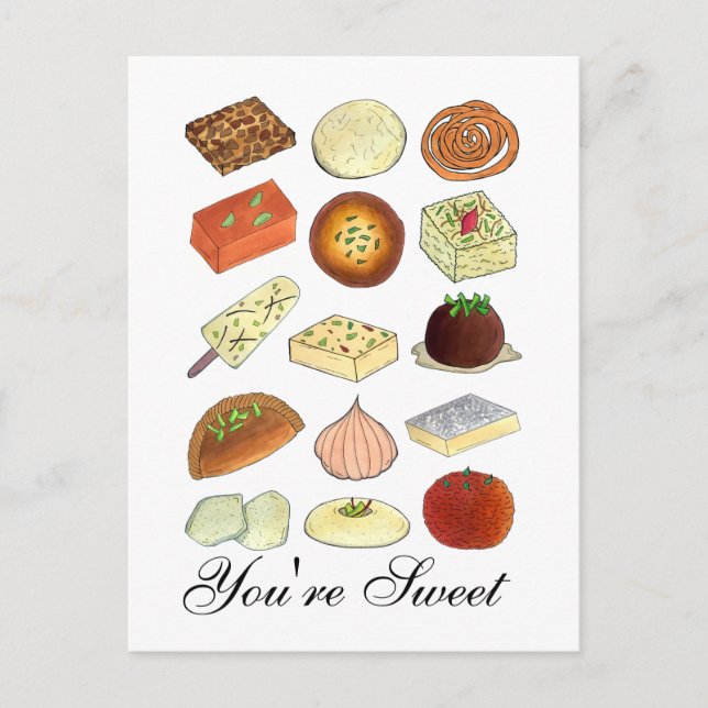 Cartão Postal Você é Doce Doces Confeitos Comida Indiana Mithai (Frente)
