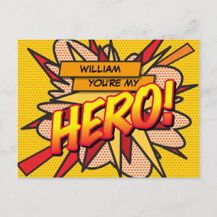Cartão Postal Você é meu HERÓI Fun Retro Arte Pop Comic Book