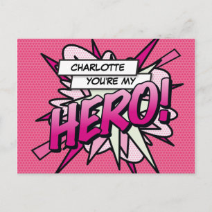 Cartão Postal Você é meu HEROI Fun Retro Arte Pop de Quadrinhos