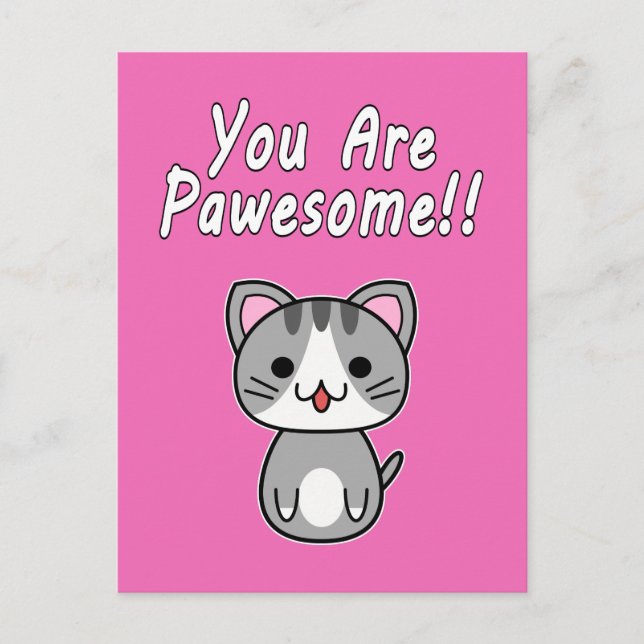 Cartão Postal Você é Pawesome!! Gato Cinza Tabby (Frente)