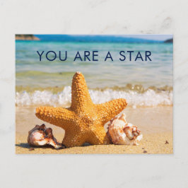 Cartão Postal Você é uma estrela do mar e conchas na praia