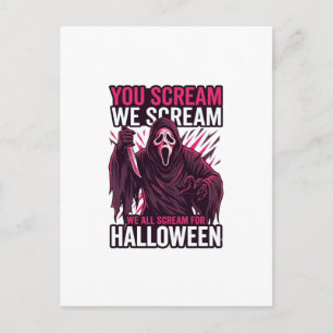 Cartão Postal Você Grita Nós Fantasma de Halloween Faca Sangrent