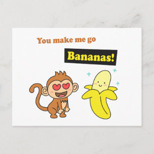 Cartão Postal Você me faz ir Bananas, Bonito Humor de Amor