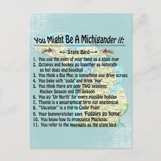 Cartão Postal Você Pode Ser Um Michigander Se: (Frente)