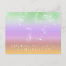 Cartão Postal Você Será A Bridesmaid Dandelion Purple Mint Ombre