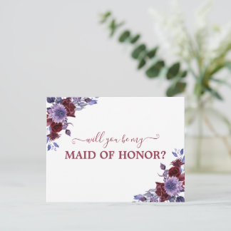 Cartão Postal Você Será A Minha Madrinha de casamento Roxo Flora