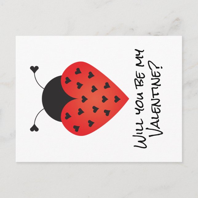 Cartão Postal Você Será Meu Namorados Ladybug Coração Vermelho N (Frente)