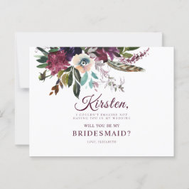 Cartão Postal Você Será Minha Bridesmaid Burgundy Floral?