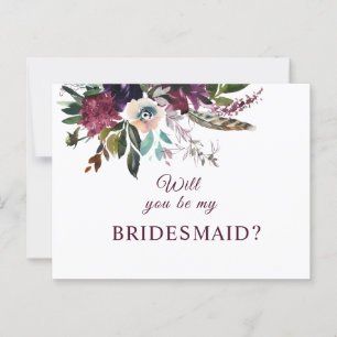 Cartão Postal Você Será Minha Bridesmaid Burgundy Floral?