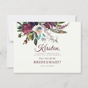 Cartão Postal Você Será Minha Colega De Bridesmaid Burgundy Flor