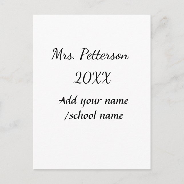 Cartão Postal Voltar à escola adicionar nome do professor nome a (Frente)