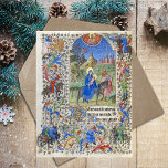 Cartão Postal Voo da Santa Família no Egito no Natal<br><div class="desc">Voo Santa da Família para o Egito - Manuscrito Medieval. Este manuscrito iluminado representa o voo da Bênção Virgem Maria, Santo José e Jesus Bebê para o Egito, pouco depois da Natividade (Natal). O texto em latim é o início do salmo "Deus in adjuvtorum meum intende... ". trabalho de arte...</div>