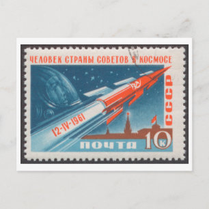 Cartão Postal Voos Postcard Vostok 1 e Yuri Gagarin