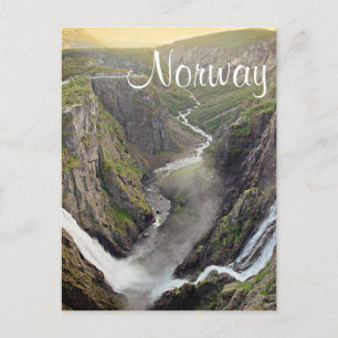 Cartão Postal Voringsfossen — cachoeira de texto na Noruega — ca