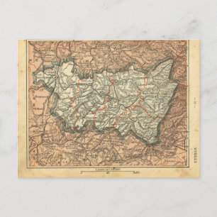 Cartão Postal Vosges, 1890 mapa provincial francês