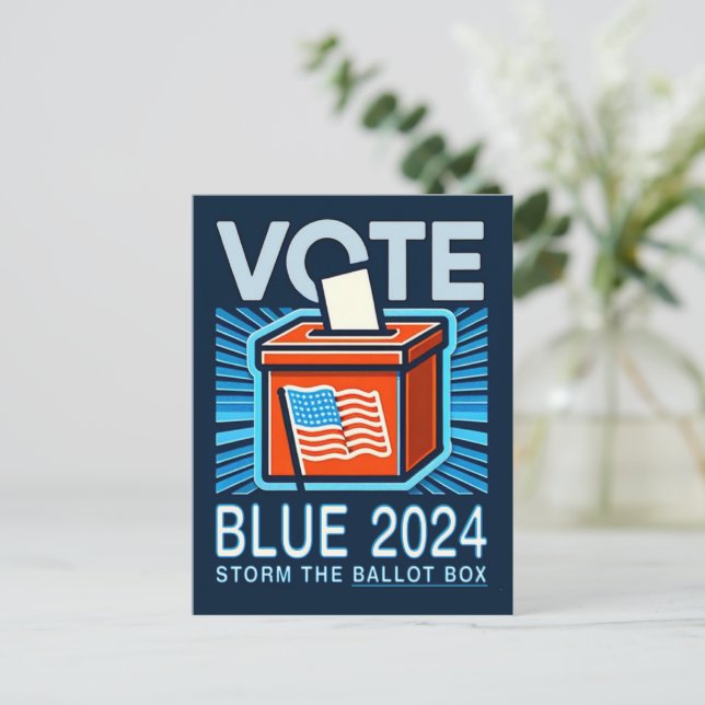 Cartão Postal Votação Blue 2024 Caixa de Votação Eleições Presid (Em pé/Frente)