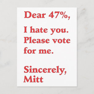 Cartão Postal Votar em Barack Obama Mitt Romney Odeia-te 47%