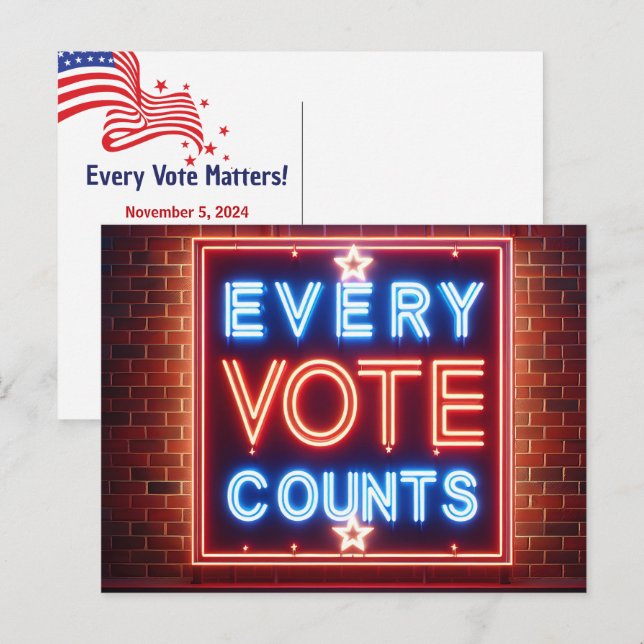 Cartão Postal Votar Lembrete - Sinal de Neon (Frente/Verso)