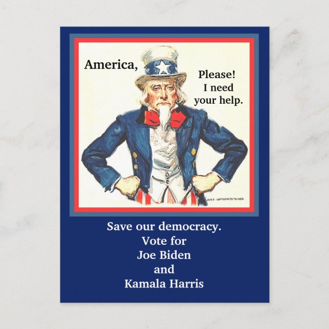Cartão Postal Vote em Joe Biden & Kamala Harris, Tio Sam Pic (Frente)