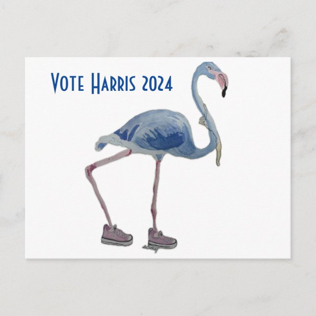 Cartão Postal Vote Harris 2024 Blue FLAmingo com Cartão-Postal d (Frente)