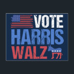 Cartão Postal Vote Harris Walz Democrata Donkey American Flag<br><div class="desc">Vote Harris Walz postais com a bandeira americana e o democrata burro em vermelho,  branco e azul. Kamala Harris e Tim Walz para presidente e vice-presidente como candidatos do partido democrático neste design legal e patriótico para as eleições de 2024.</div>
