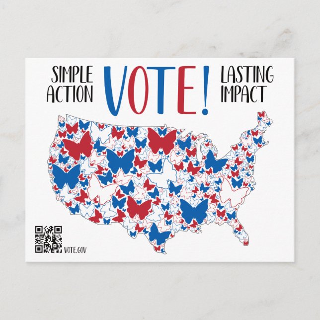 Cartão Postal Vote! Lasting Impact, Red White Blue Butterflies  (Frente)
