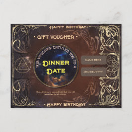 Cartão Postal Voucher de Aniversário de fantasia vintage mágica