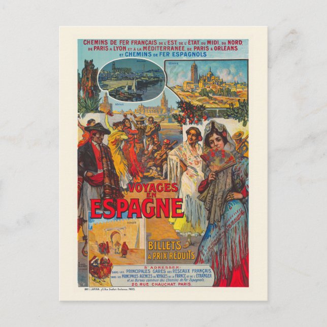 Cartão Postal Voyages en Espagne Poster vintage (Frente)