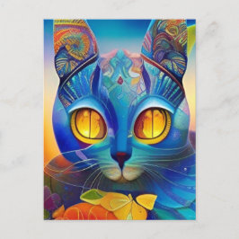 Cartão Postal Vozes de gatinho abstrato azul-mosaico de gato