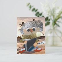 Vrolijke happy schrijft grote droom waar op beach