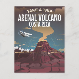 Cartão Postal Vulcão Arenal Costa Rica desenho animado vintage