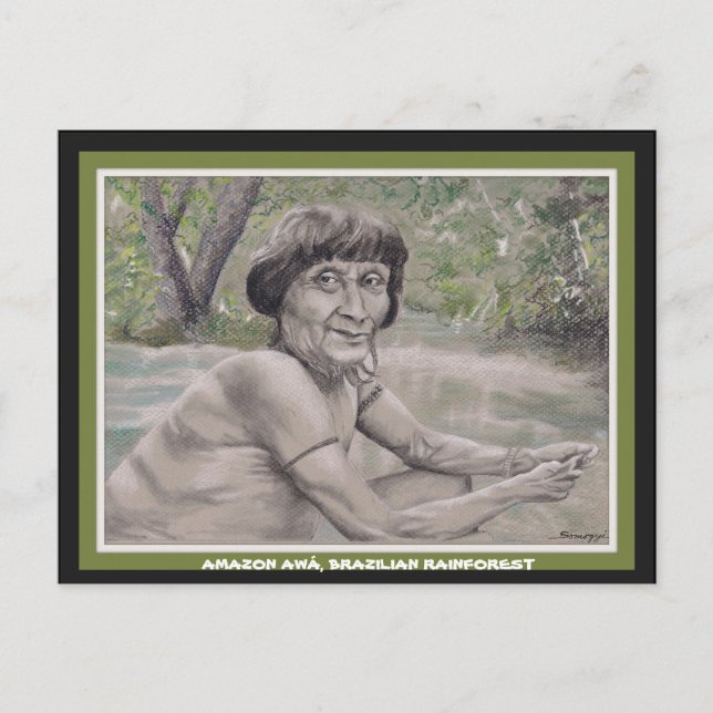 Cartão postal w. arte, ancião da Floresta Amazônic (Frente)
