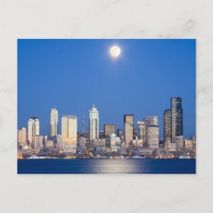 Cartão Postal WA, Seattle, panorama de Seattle e Elliott Bay 3