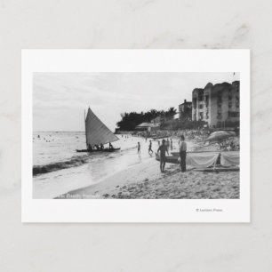 Cartão Postal Waikiki Beach e Boats Honolulu