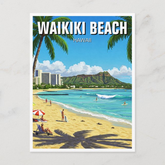 Cartão Postal Waikiki Beach Oahu Hawaii Viagem (Frente)