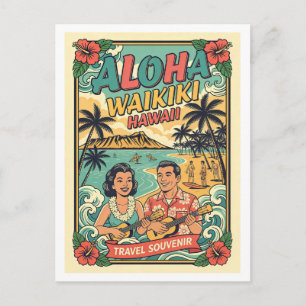 Cartão Postal Waikiki Havaí Viagens Retrô