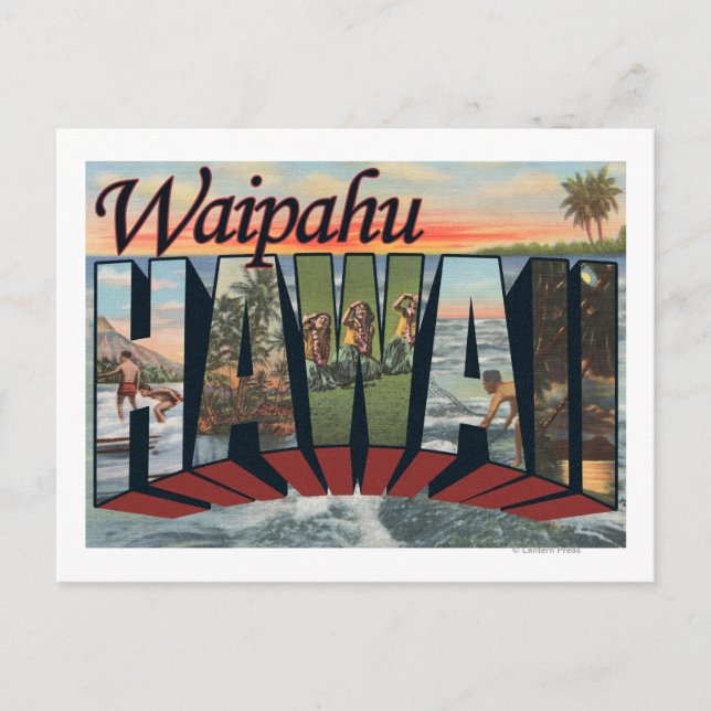 Cartão Postal Waipahu, Havaí - Cenas com Letras Grandes (Frente)