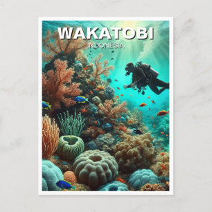 Cartão Postal Wakatobi Indonesia Scuba Diver