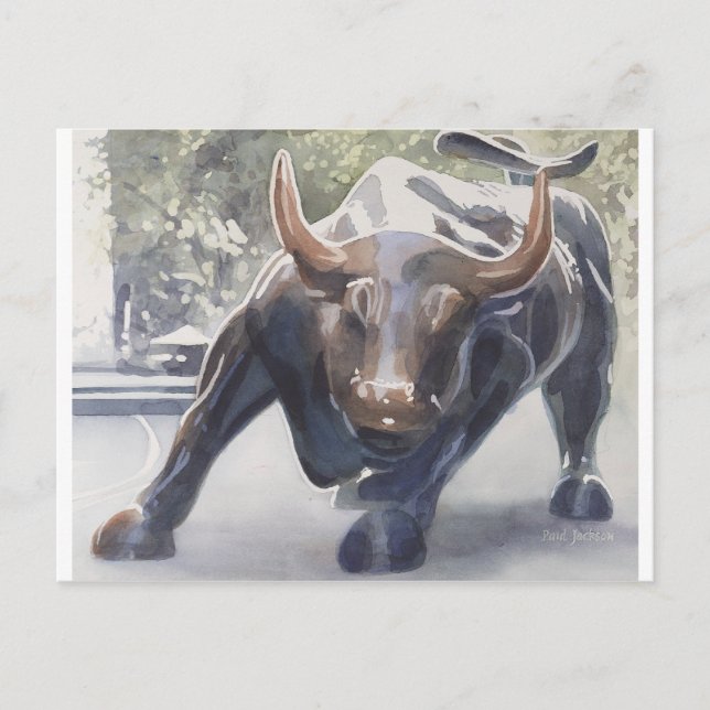 Cartão Postal Wall Street Bull por Paul Jackson (Frente)