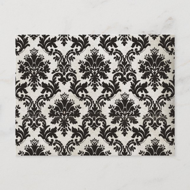 Cartão Postal Wallpaper Vintage Black and White Damask (Frente)