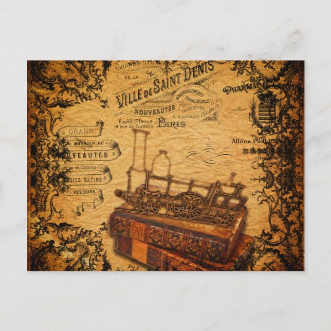 Cartão Postal Wallpaper Vintage Steampunk Train (Frente)