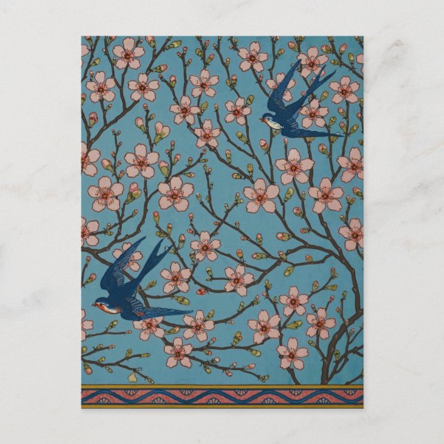 Cartão Postal Walter Crane Almond Blossom & Swallow (Frente)