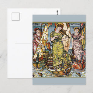 Cartão Postal Walter Crane Navios, Senhoras Graciosas, Art Nouve