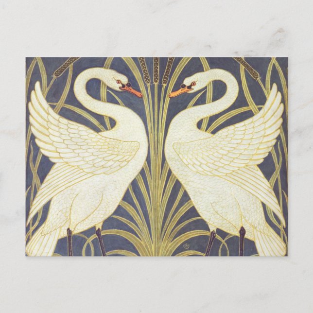 Cartão Postal Walter Crane Swan, Íris e Junco Art Nouveau (Frente)
